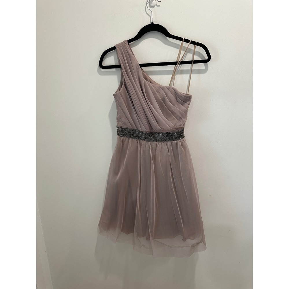 Max and Cleo Womens One Shoulder Beaded Waist Mesh Cocktail Dress Mauve Size 2